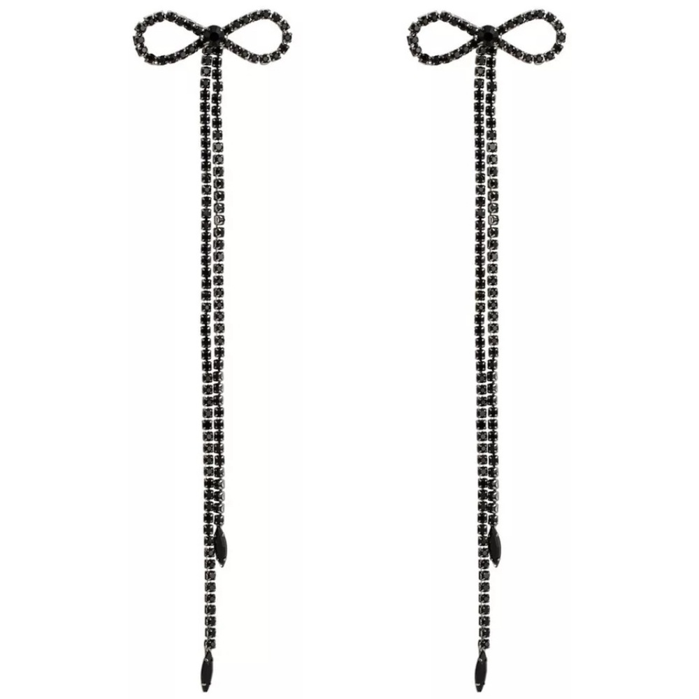 💎NEW💎BLACK CRYSTAL RIBBON EARRINGS - Picture 7 of 8